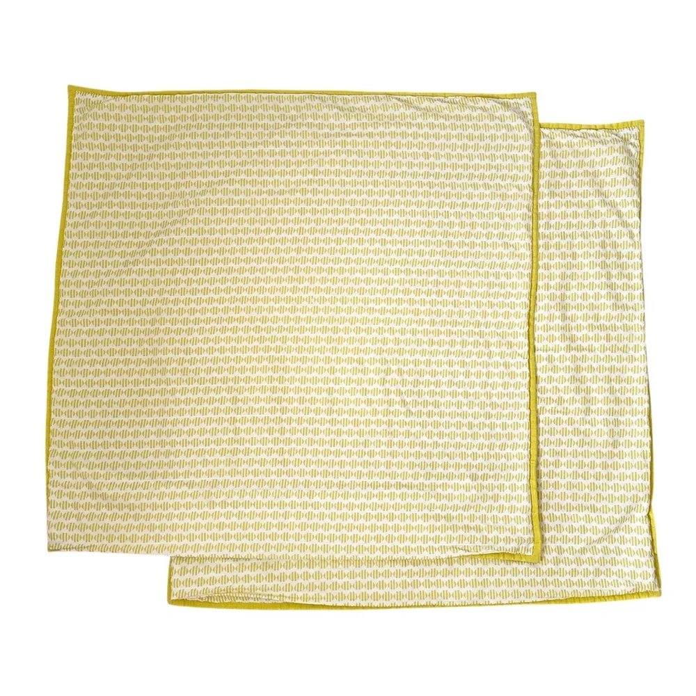 West Elm Two Euro Pillow Shams Quilted Square Horseradish Yellow Green — 26”x26”